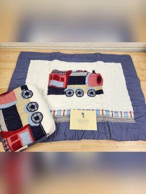 Pottery Barn Kids Quilted Pillow Shams Set of 2 Railway Express Patchwork NOS